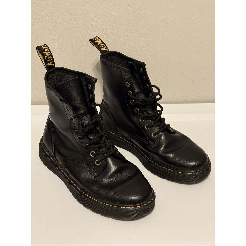 Dr. Martens Zavala Combat Boots Women 7 Men 6 Black Leather 8-Eyelet AW004